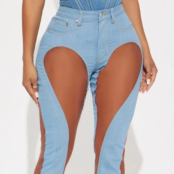 Fashion Nova Blue and Brown Boot Cut Jeans - Picture 3 of 5